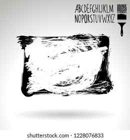 Black brush stroke and handwritten alphabet. Grunge vector abstract hand - painted element. Underline and border design.
