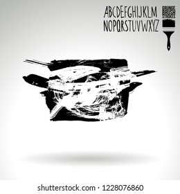 Black brush stroke and handwritten alphabet. Grunge vector abstract hand - painted element. Underline and border design.