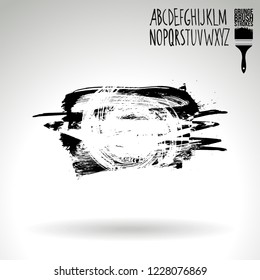 Black brush stroke and handwritten alphabet. Grunge vector abstract hand - painted element. Underline and border design.
