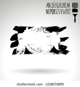 Black brush stroke and handwritten alphabet. Grunge vector abstract hand - painted element. Underline and border design.