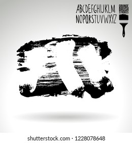 Black brush stroke and handwritten alphabet. Grunge vector abstract hand - painted element. Underline and border design.