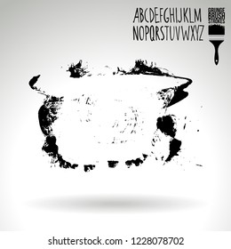 Black brush stroke and handwritten alphabet. Grunge vector abstract hand - painted element. Underline and border design.