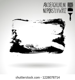 Black brush stroke and handwritten alphabet. Grunge vector abstract hand - painted element. Underline and border design.