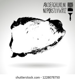Black brush stroke and handwritten alphabet. Grunge vector abstract hand - painted element. Underline and border design.