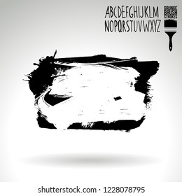 Black brush stroke and handwritten alphabet. Grunge vector abstract hand - painted element. Underline and border design.
