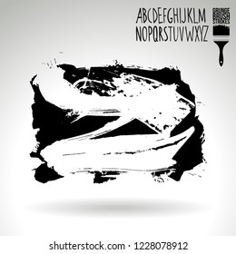 Black brush stroke and handwritten alphabet. Grunge vector abstract hand - painted element. Underline and border design.