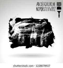 Black brush stroke and handwritten alphabet. Grunge vector abstract hand - painted element. Underline and border design.