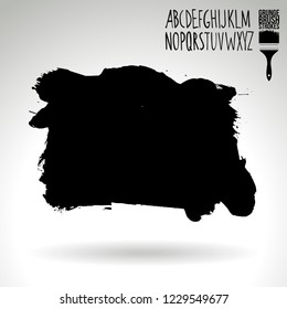 Black brush stroke and handwritten alphabet. Grunge vector abstract hand - painted element. Underline and border design.