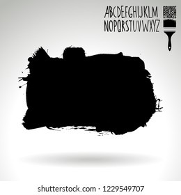 Black brush stroke and handwritten alphabet. Grunge vector abstract hand - painted element. Underline and border design.