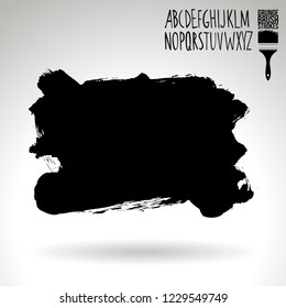 Black brush stroke and handwritten alphabet. Grunge vector abstract hand - painted element. Underline and border design.
