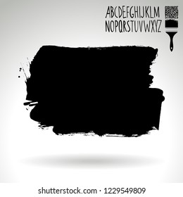 Black brush stroke and handwritten alphabet. Grunge vector abstract hand - painted element. Underline and border design.