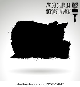 Black brush stroke and handwritten alphabet. Grunge vector abstract hand - painted element. Underline and border design.