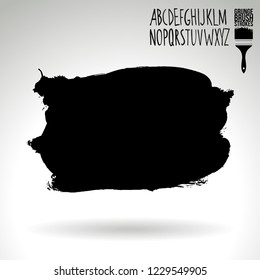 Black brush stroke and handwritten alphabet. Grunge vector abstract hand - painted element. Underline and border design.