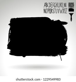 Black brush stroke and handwritten alphabet. Grunge vector abstract hand - painted element. Underline and border design.