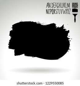 Black brush stroke and handwritten alphabet. Grunge vector abstract hand - painted element. Underline and border design.
