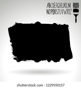 Black brush stroke and handwritten alphabet. Grunge vector abstract hand - painted element. Underline and border design.