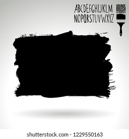 Black brush stroke and handwritten alphabet. Grunge vector abstract hand - painted element. Underline and border design.