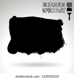 Black brush stroke and handwritten alphabet. Grunge vector abstract hand - painted element. Underline and border design.