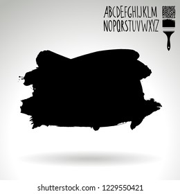 Black brush stroke and handwritten alphabet. Grunge vector abstract hand - painted element. Underline and border design.