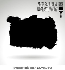 Black brush stroke and handwritten alphabet. Grunge vector abstract hand - painted element. Underline and border design.