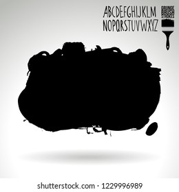 Black brush stroke and handwritten alphabet. Grunge vector abstract hand - painted element. Underline and border design.