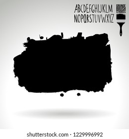 Black brush stroke and handwritten alphabet. Grunge vector abstract hand - painted element. Underline and border design.