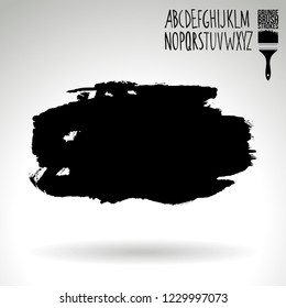Black brush stroke and handwritten alphabet. Grunge vector abstract hand - painted element. Underline and border design.