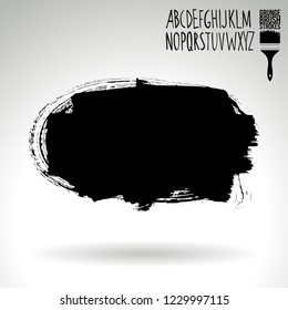 Black brush stroke and handwritten alphabet. Grunge vector abstract hand - painted element. Underline and border design.