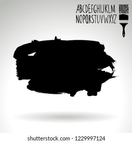 Black brush stroke and handwritten alphabet. Grunge vector abstract hand - painted element. Underline and border design.