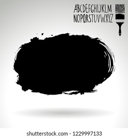 Black brush stroke and handwritten alphabet. Grunge vector abstract hand - painted element. Underline and border design.