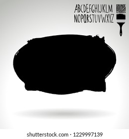 Black brush stroke and handwritten alphabet. Grunge vector abstract hand - painted element. Underline and border design.