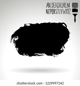 Black brush stroke and handwritten alphabet. Grunge vector abstract hand - painted element. Underline and border design.