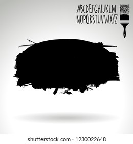 Black brush stroke and handwritten alphabet. Grunge vector abstract hand - painted element. Underline and border design.