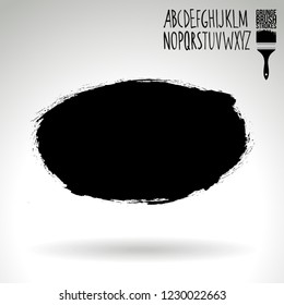 Black brush stroke and handwritten alphabet. Grunge vector abstract hand - painted element. Underline and border design.