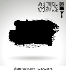 Black brush stroke and handwritten alphabet. Grunge vector abstract hand - painted element. Underline and border design.