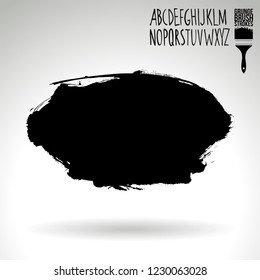 Black brush stroke and handwritten alphabet. Grunge vector abstract hand - painted element. Underline and border design.