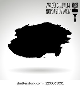 Black brush stroke and handwritten alphabet. Grunge vector abstract hand - painted element. Underline and border design.