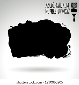Black brush stroke and handwritten alphabet. Grunge vector abstract hand - painted element. Underline and border design.