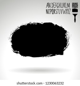 Black brush stroke and handwritten alphabet. Grunge vector abstract hand - painted element. Underline and border design.