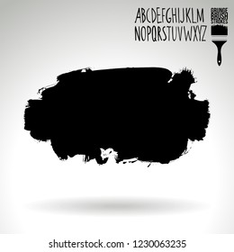 Black brush stroke and handwritten alphabet. Grunge vector abstract hand - painted element. Underline and border design.