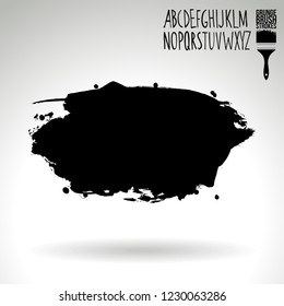 Black brush stroke and handwritten alphabet. Grunge vector abstract hand - painted element. Underline and border design.