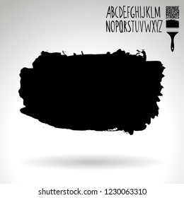 Black brush stroke and handwritten alphabet. Grunge vector abstract hand - painted element. Underline and border design.