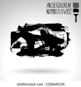 Black brush stroke and handwritten alphabet. Grunge vector abstract hand - painted element. Underline and border design.