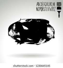 Black brush stroke and handwritten alphabet. Grunge vector abstract hand - painted element. Underline and border design.
