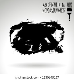 Black brush stroke and handwritten alphabet. Grunge vector abstract hand - painted element. Underline and border design.