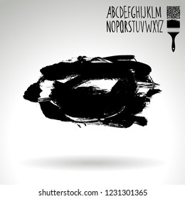 Black brush stroke and handwritten alphabet. Grunge vector abstract hand - painted element. Underline and border design.