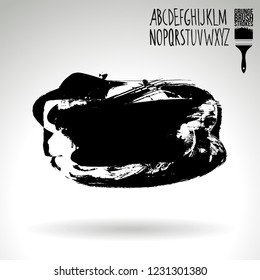 Black brush stroke and handwritten alphabet. Grunge vector abstract hand - painted element. Underline and border design.