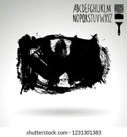 Black brush stroke and handwritten alphabet. Grunge vector abstract hand - painted element. Underline and border design.