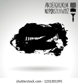 Black brush stroke and handwritten alphabet. Grunge vector abstract hand - painted element. Underline and border design.