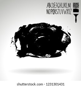 Black brush stroke and handwritten alphabet. Grunge vector abstract hand - painted element. Underline and border design.